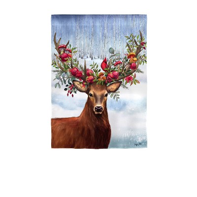 Evergreen Woodland Deer Garden Satin Flag