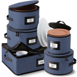 StorageBud Fine China Storage Containers, Durable Dinnerware Storage Set, Hard Shell Quilted Dish Storage Boxes with Felt Dividers - 1 of 4