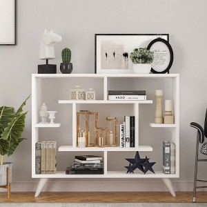 Yukimo Geometric Bookcase with Anti-Tipping Kit and Storage Shelving Unit, 35.5" x 8.5" x 29.5", Black & White - 1 of 4