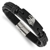 Chisel Stainless Steel Antiqued and Polished Eagle Head Black Leather 8.5" Bracelet - 2 of 4