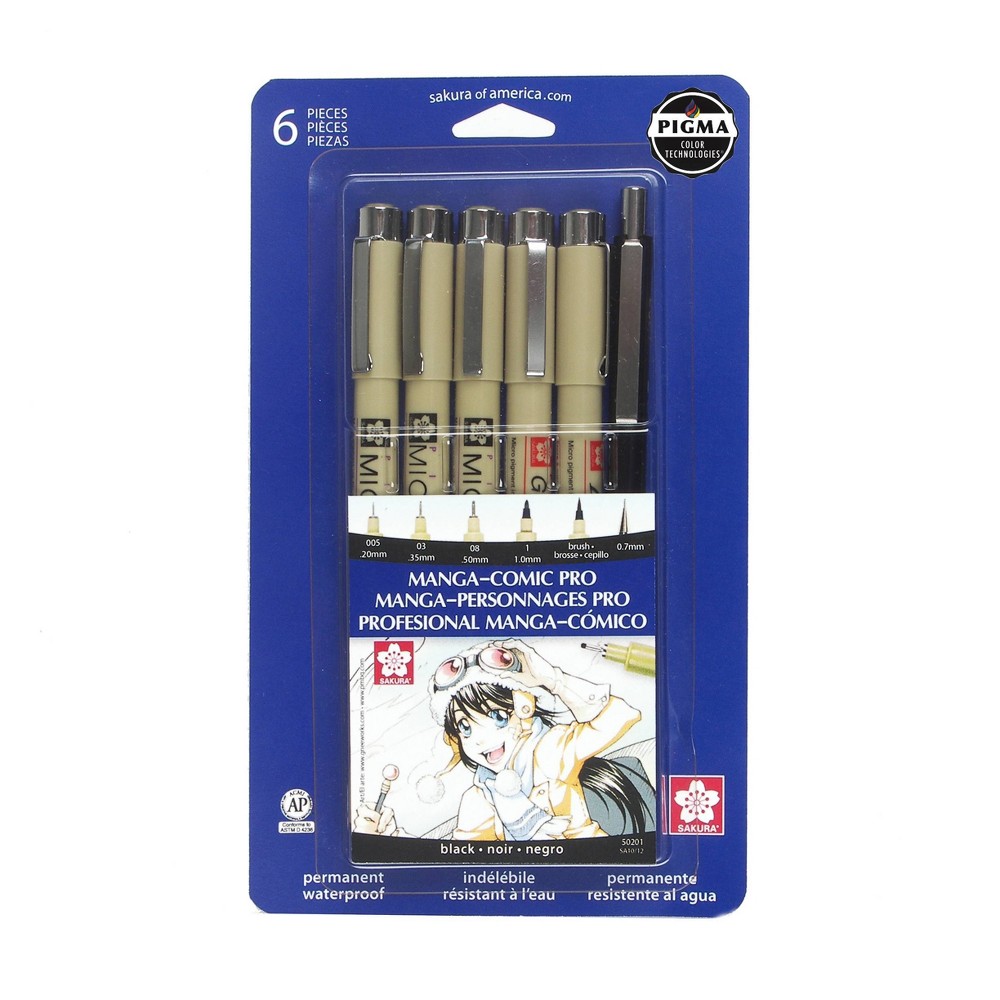 Photos - Pen 6pc Manga Comic Pro Drawing Set - Black Pigma Micron