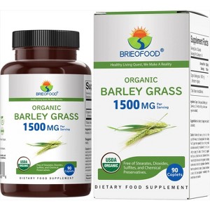 Brieofood Organic Barley Grass 1500mg, 45 Servings, Vegetarian, Gluten Free, 90 Vegetarian Tablets - 1 of 4