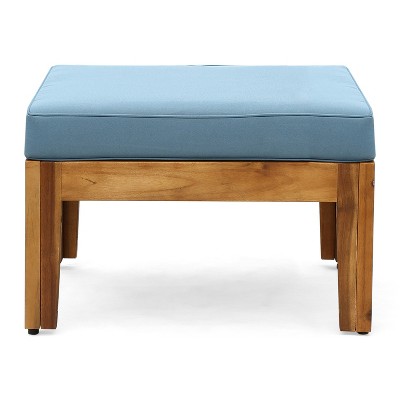 Teak and Blue Acacia Wood 3-Seater Sectional Sofa Set with Ottoman
