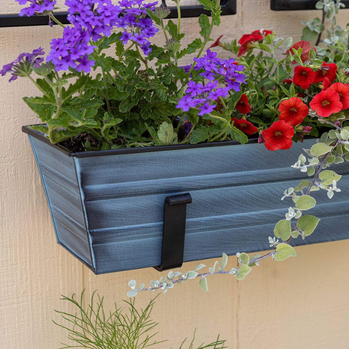 ACHLA Designs Small Nantucket Rectangular Galvanized Steel Outdoor Planter Box with Mounting Bracket Blue - thumbnail 6