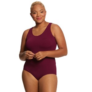 Sporti Sporti Plus Size HydroLast Chlorine Resistant Conservative Scoop Back One Piece Swimsuit Cabernet 18W - 1 of 4