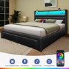 Greenstell Bed Frame with Upholstered  Storage Headboard & Charging Station and  LED Light & Storage Drawers - 3 of 4