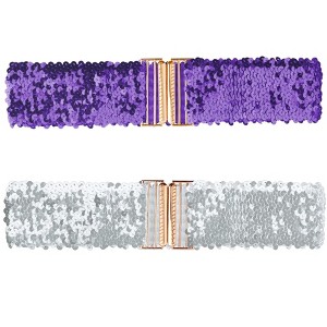 INSPIRE CHIC Women's Wide Waist Belts Interlock Buckles Sequins Decor Stretchy Belts 2PCS - 1 of 4