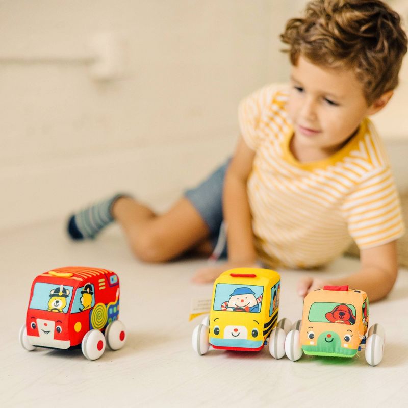 Melissa &#38; Doug K&#39;s Kids Pull-Back Vehicle Set - Soft Baby Toy Set With 4 Cars and Trucks and Carrying Case, 6 of 14