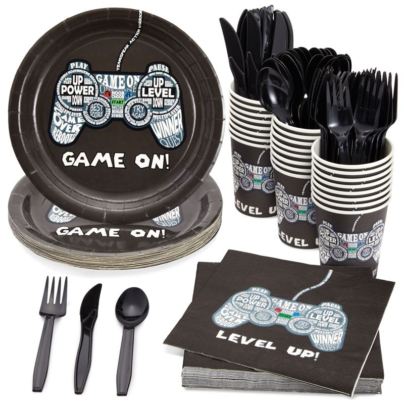 Juvale 144 Piece Video Game Birthday Party Supplies, Serves 24, Video Gamer Plates, Napkins, Cups, Cutlery, for Boys Gaming Party Decorations, 1 of 10