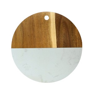 Slickblue Marble & Acacia Wood 12” Round Board - White/Black, Versatile for Serving & Cutting Cheese, Fruit - 1 of 4