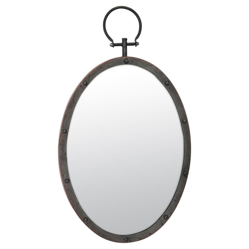 24.8&#34; x 14.2&#34; Oval Metal Wall Mirror with Rivet Trim Dark Gray - Stonebriar Collection, 4 of 7