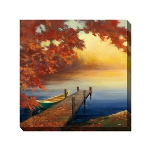 Cottage Garden West of The Wind Autumn Dock Red, Orange, Blue 24 x 24 Inch Waterproof Gallery Wrapped Canvas, Outdoor Garden, Yard, Patio All Weather - 1 of 2