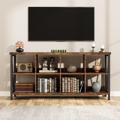 8 Cube Storage Organizer Bookcases, 3 Tier Metal Horizontal Bookcase, 62 Inch Industrial Storage Bookcase for Entryway
