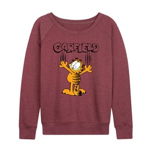 Women's - Garfield - Cat Scratches Lightweight French Terry Wide Neck Long Sleeve Shirt - 1 of 4