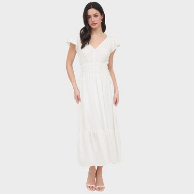 August Sky Women's V-Neck Short Sleeve Midi Dress