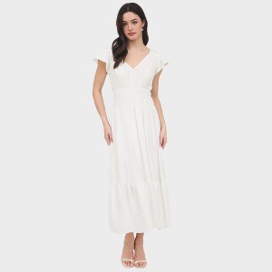 August Sky Women's V-Neck Short Sleeve Midi Dress - 1 of 4