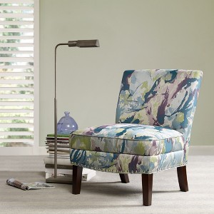Karly Slipper Accent Chair Blue/Cream - Madison Park: Elegant Back, Silver Nailhead Trim - 1 of 4