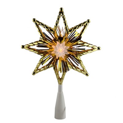 Northlight 8" Gold Tinsel 8 Point Star Christmas Tree Topper - Clear Lights