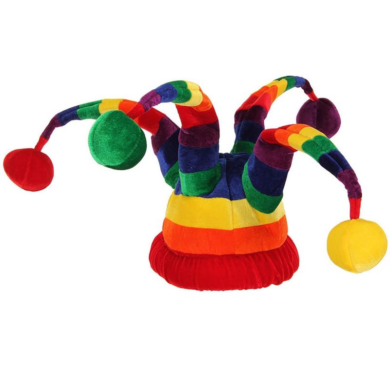 HalloweenCostumes.com    Plush Rainbow Wacky Jester Hat, Multicolored, 4 of 5