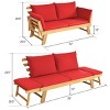 Tangkula Outdoor Folding Daybed Patio Acacia Wood Convertible Couch Sofa Bed TurquoiseRed WhiteDark Grey - 3 of 4