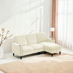 FONTOI Sofas, L-shaped Sofa with Storage Chaise and Cup Holders, 3-Seat Sofa Couch for Living Room Apartment Office, White, 78.35"*35.43"*52.36" - 1 of 4