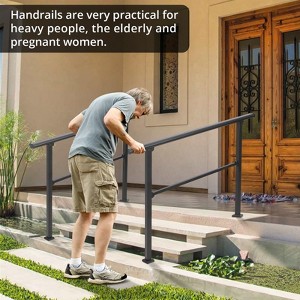 Handrails for Outdoor Steps, Black Wrought Iron Stair Handrail with Installation Kit, Metal Porch Railing - 1 of 4