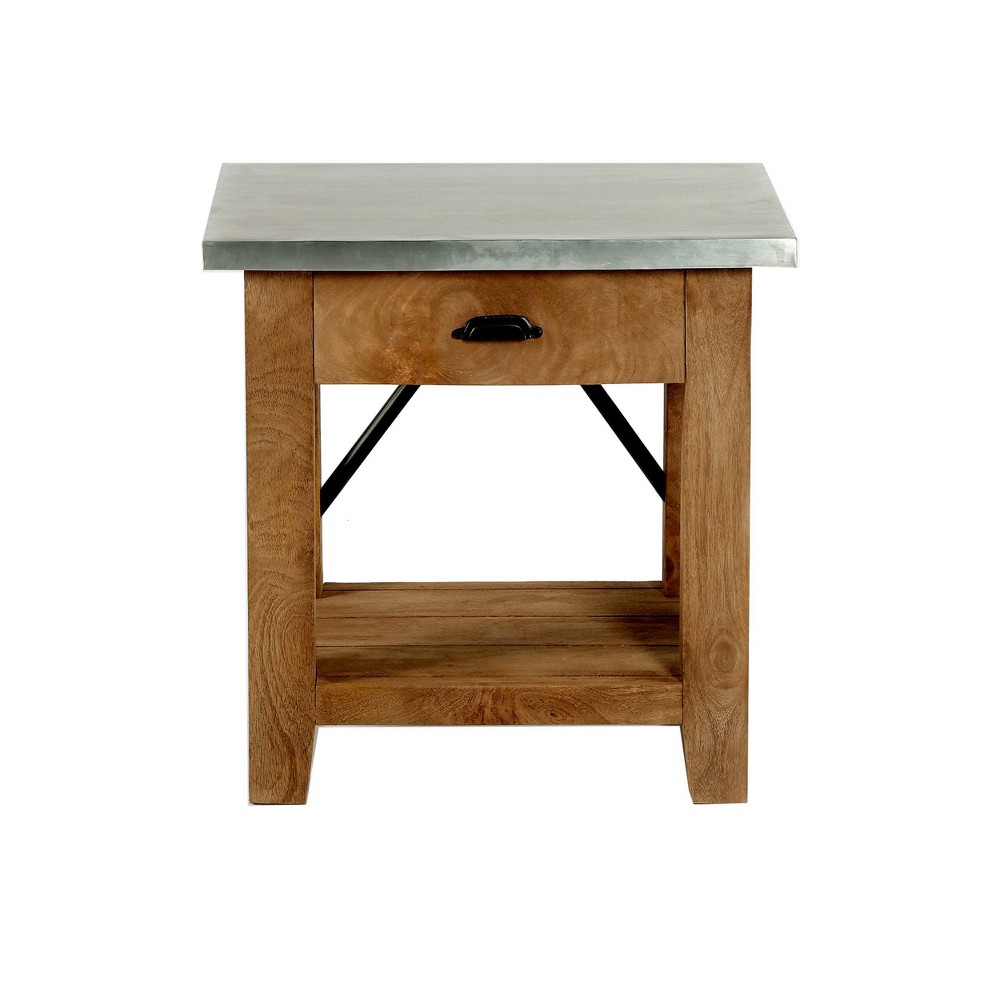 Photos - Coffee Table Millwork End Table with Drawer Wood and Zinc Metal Silver/Light Amber - Al