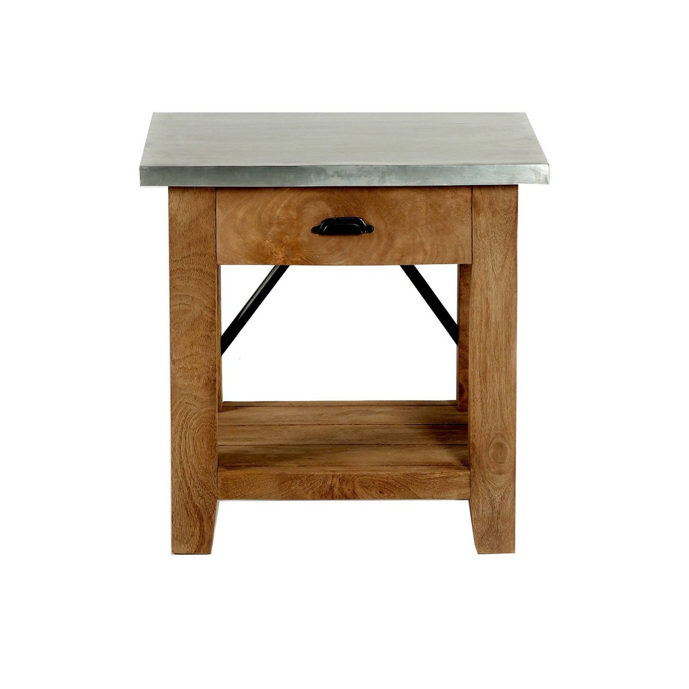 Millwork End Table with Drawer: Modern Industrial Style, Antique Iron Accents - Alaterre