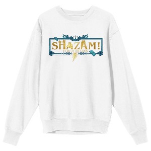 Shazam 2 Fury Of The Gods Shazam Text With Border Crew Neck Long Sleeve White Adult Sweatshirt - 1 of 3