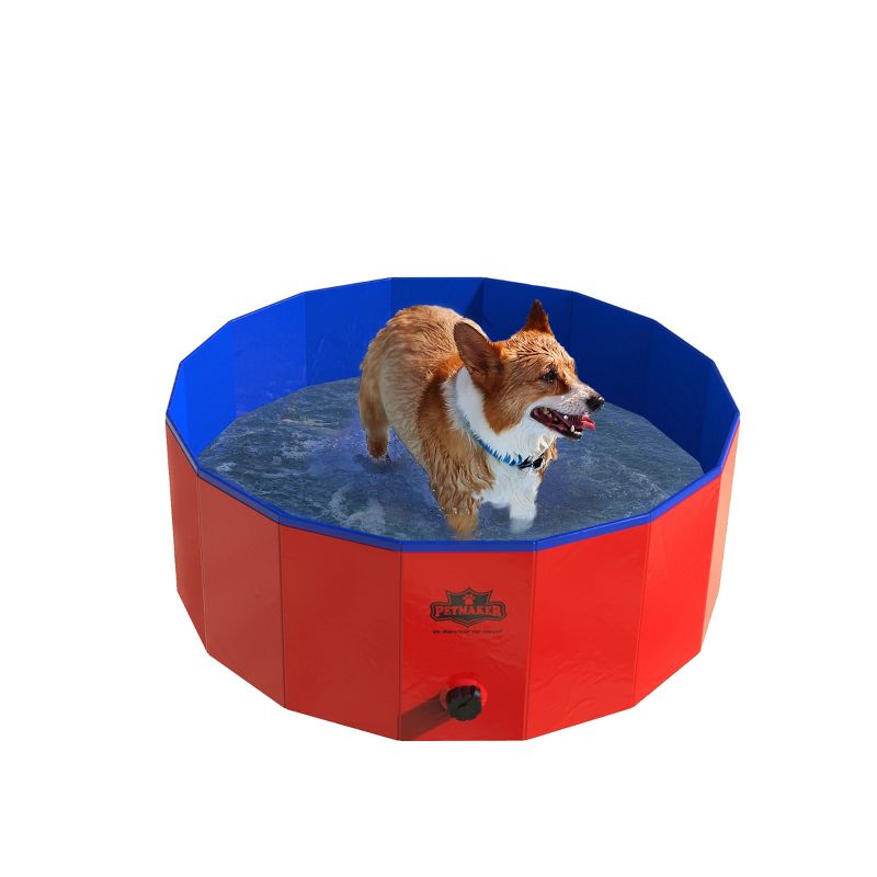 Dog Pool - Portable, Foldable 30.5-Inch Doggie Pool with Drain and Carry Bag - Pet Swimming Pool for Bathing or Play by PETMAKER (Red), 2 of 4