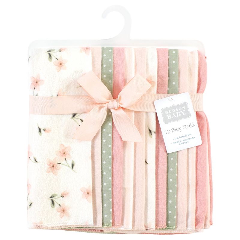 Hudson Baby Infant Girl Cotton Flannel Burp Cloths Bundle, Pink Dainty Floral, One Size, 2 of 8