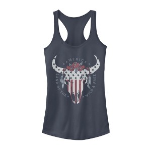 Juniors Womens Lost Gods Fourth of July  Wild & Free Skull Racerback Tank Top - 1 of 3