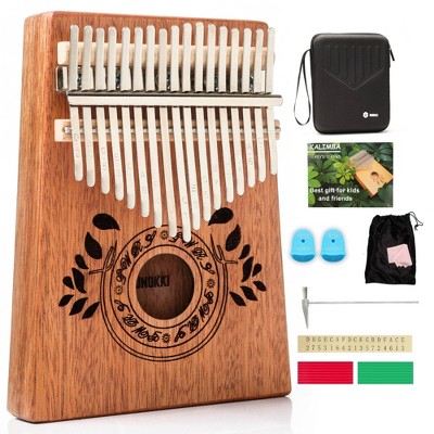 Unokki 17 Key Kalimba Thumb Piano with Ore Steel Tines Includes Hard Case, Tuning Hammer Light Brown Finish - 7.4 in x 5.2 in