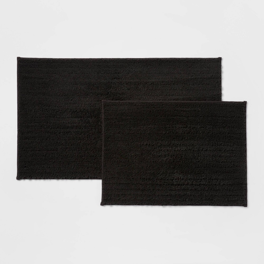 Photos - Bath Mat 2pk Quick Dry Bath Rug Set Washed Black - Threshold™: Machine Washable, Tu