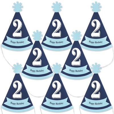 Big Dot of Happiness 2nd Birthday Boy - Two Much Fun - Mini Cone Second Birthday Party Hats - Small Little Party Hats - Set of 8