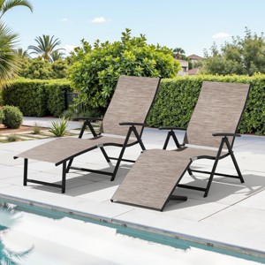 Crestlive Products Outdoor Aluminum Folding Recliner Adjustable Chaise Lounge (Set of 2) - 1 of 4