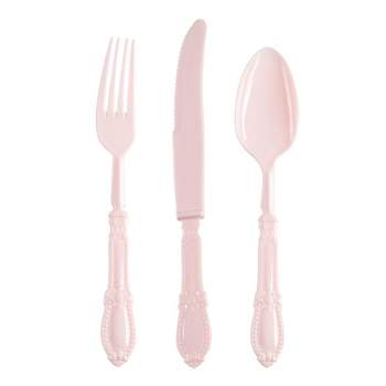 Smarty Had A Party Pink Baroque Disposable Plastic Cutlery Set - 20 Spoons, 20 Forks and 20 Knives (480 Guests)