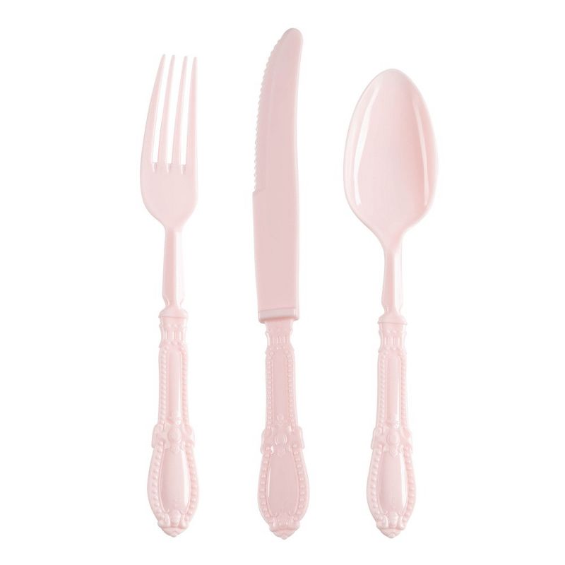 Smarty Had A Party Pink Baroque Disposable Plastic Cutlery Set - 20 Spoons, 20 Forks and 20 Knives (480 Guests), 1 of 2