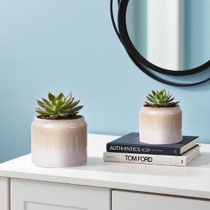 Wooakway 8" Dia Outdoor Indoor Ceramic Planter Pot Decorative Planter with Drainage Hole Patio Flower Pot - 1 of 4