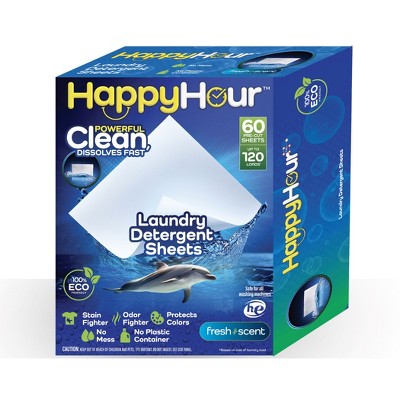 Happy Hour Laundry Detergent Sheets Eco Friendly Color Safe 60 Sheets 120 Loads Fresh Scent