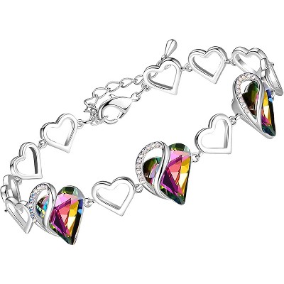 Adjustable Infinity Heart Bracelet with Birthstone - Silver Tone Link Chain Gift for Her