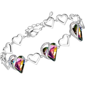 Adjustable Infinity Heart Bracelet with Birthstone - Silver Tone Link Chain Gift for Her - 1 of 4