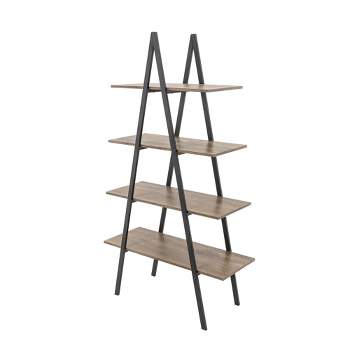 65" 4 Tier Metal and Wooden Leaning Bookcases and Ladder Shelves - Glitzhome