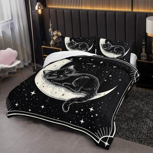 Hachikiko Black Cat on Moon Star 3D Print Comforter Set,Cute Kids Toddlers Bedding Room Decor - 1 of 4
