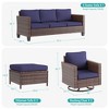 Sonkuki Outdoor 5-Piece Wicker Patio Conversation Set, 2 Rattan Swivel Rocking Chairs with Ottoman, Navy Blue Cushion - 2 of 4