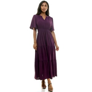 Harlow & Rose Womens Tiered Maxi Dress with Bell Sleeves - 1 of 3