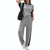 EXLURA Womens Summer 2 Piece Outfits Color Block Short Sleeve Tops Tracksuit Wide Leg Pants Matching Set Lounge Sets 2025 - 3 of 4
