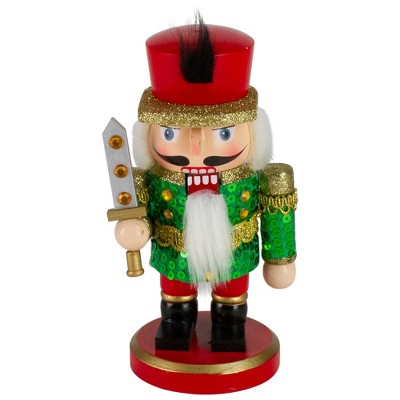 Northlight 7" Green and Red Chubby Soldier with Sword Christmas Nutcracker