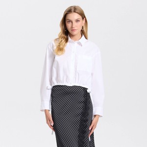 Women's Long Sleeve Tie-Hem Cropped Button-Down Shirt - A New Day™ White - 1 of 3