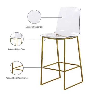 Lumen 42" Gold Metal and Acrylic Counter Stool